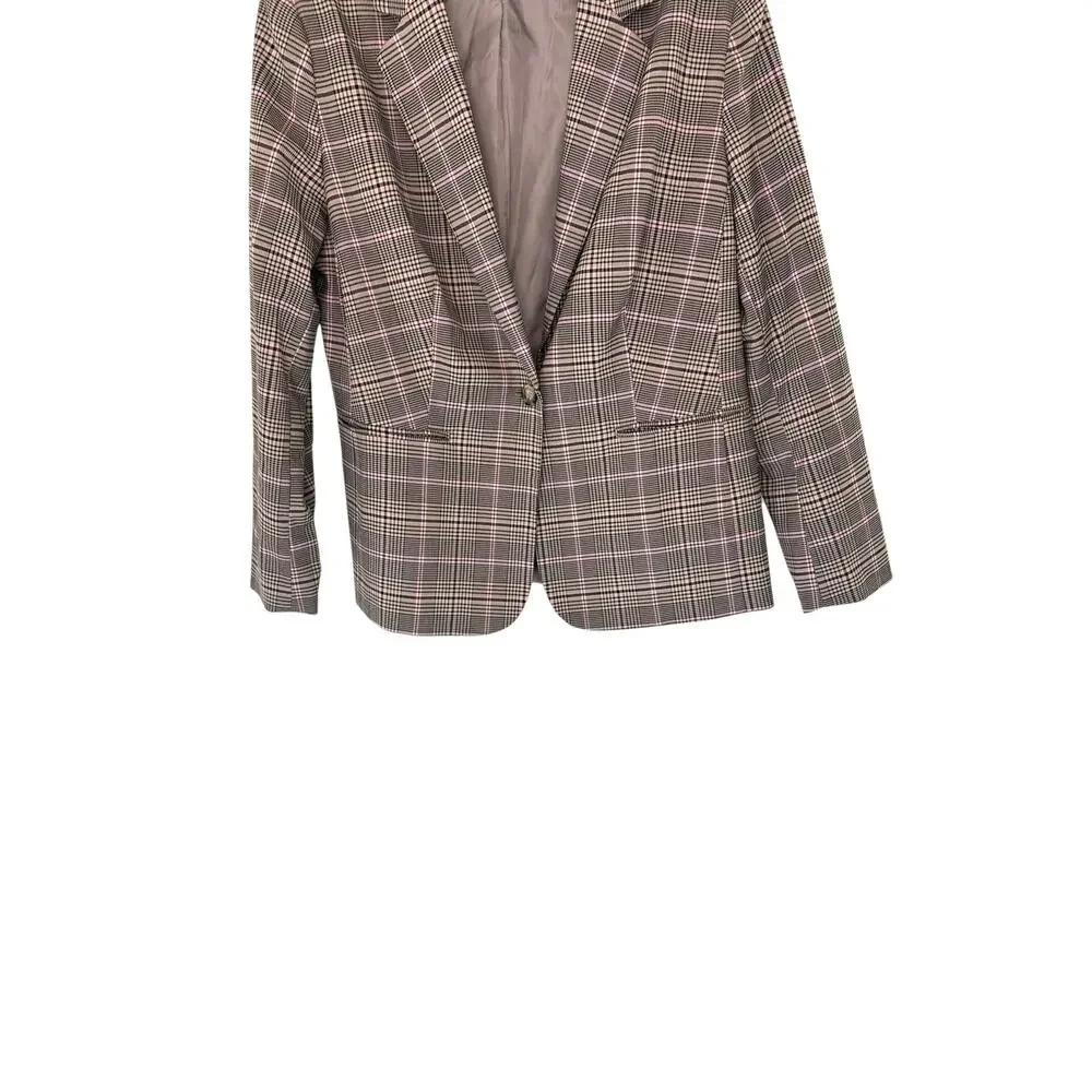 Lascana Pink‎ Plaid Preppy Academia Work Career Single Breasted Blazer Size 14